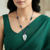 925 Sterling Silver Dendrite Agate and Azurite Thread Necklace