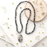 Dendrite Agate & Snowflake Obsidian Tree of Life Silver Necklace