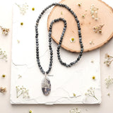 Dendrite Agate & Snowflake Obsidian Tree of Life Silver Necklace