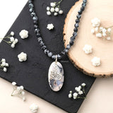 Dendrite Agate & Snowflake Obsidian Tree of Life Silver Necklace