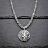 Dendrite Agate & Vein Agate Tree of Life Silver Necklace