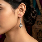 Oxidised sterling silver dholak earrings with tribal detailing