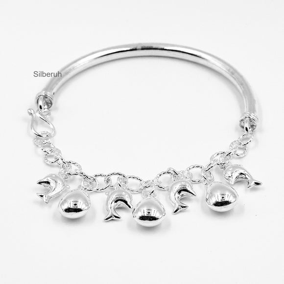 Dolphin Silver Charm Bracelet Bangle