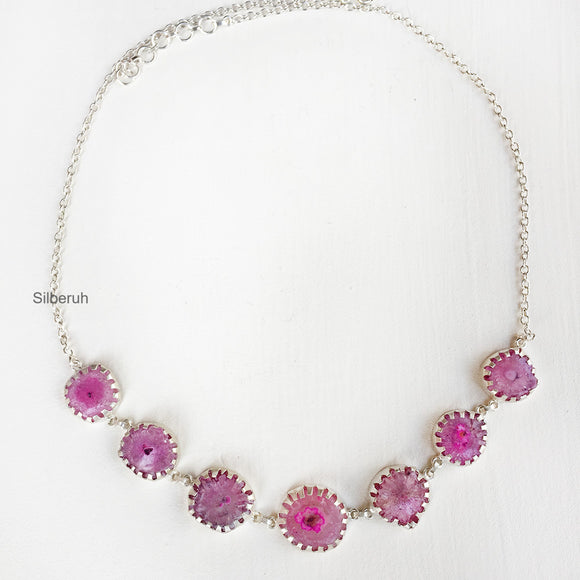 Druzy Pink Silver Necklace