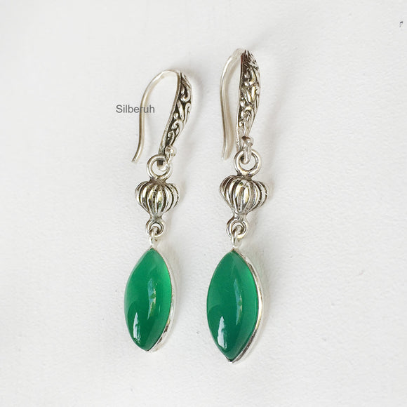 Engraved Green Onyx Silver Earring