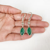 Engraved Green Onyx Silver Earring