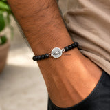 Natural Karungali bracelet featuring a 925 sterling silver Evil Eye centrepiece