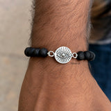 Unisex 925 silver Evil Eye bracelet with 6 mm Karungali wood beads