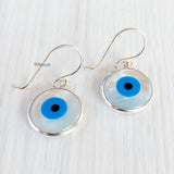 Evil Eye Mother Of Pearl Silver Earring