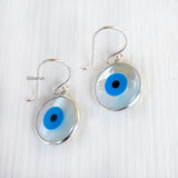 Evil Eye Mother Of Pearl Silver Earring