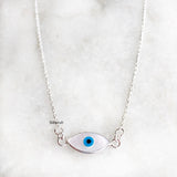 Evil Eye Mother Of Pearl Silver Necklace