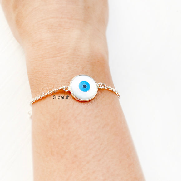 Evil Eye Mother of Pearl Silver Bracelet