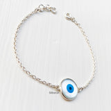 Evil Eye Mother of Pearl Silver Bracelet