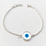 Evil Eye Mother of Pearl Silver Bracelet