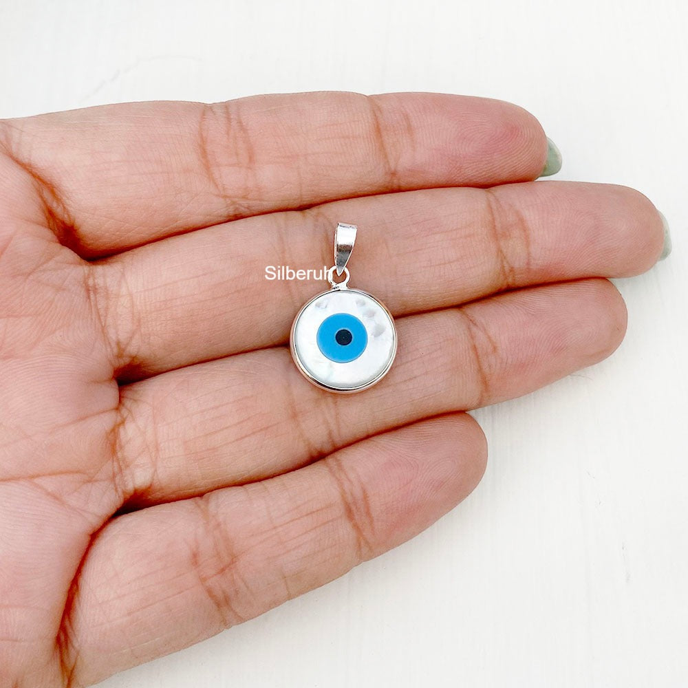 Evil Eye Mother of Pearl Silver Pendant – SILBERUH