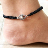 925 Silver Evil Eye Nazarbattu Anklet – black thread adjustable