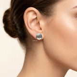 round evil eye earrings silver minimal