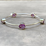 Facetted Amethyst Silver Bangle
