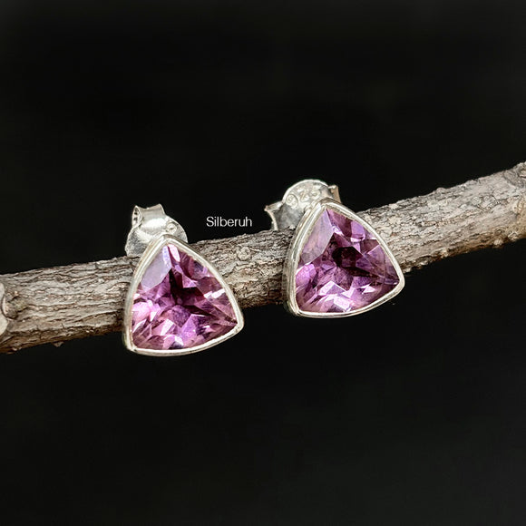 Facetted Amethyst Triangle Silver Stud