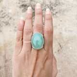 Facetted Aqua Chalcedony Silver Adjustable Ring