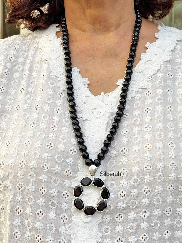 Facetted Black Onyx Silver Necklace