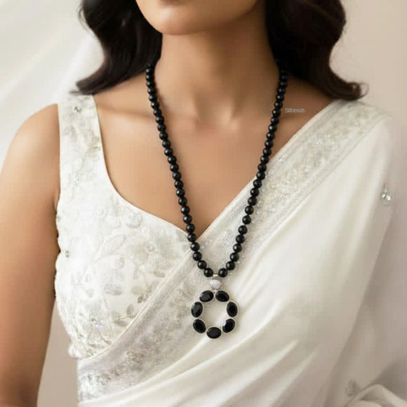 Facetted Black Onyx Silver Necklace