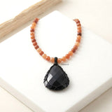 Facetted Black Onyx & Orange Aventurine Beaded Necklace