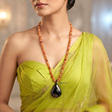 Facetted Black Onyx & Orange Aventurine Beaded Necklace