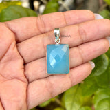 Facetted Blue Chalcedony gemstone pendant for women
