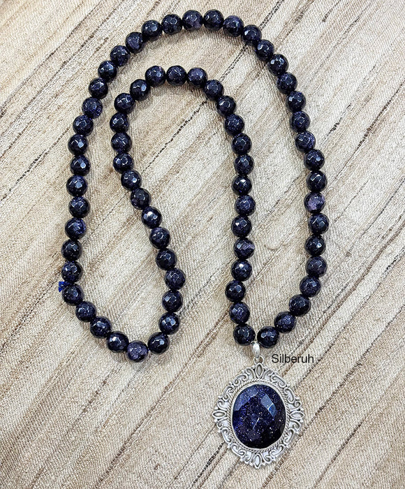 Facetted Blue Sunstone Silver Necklace