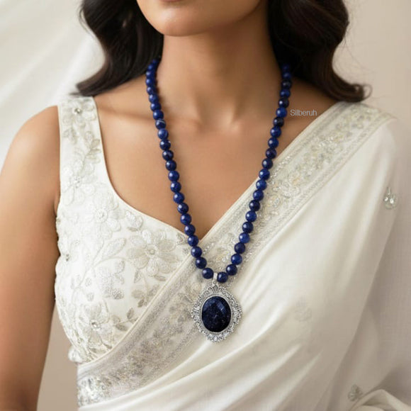 Facetted Blue Sunstone Silver Necklace