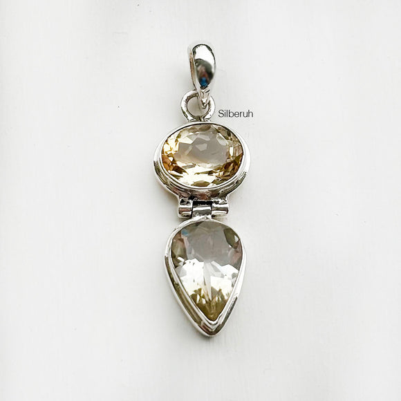 Facetted Citrine Drop Silver Pendant