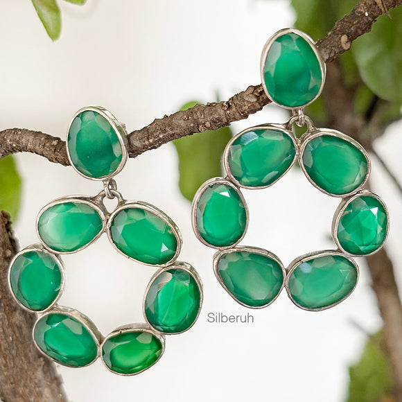 Facetted Green Onyx Silver Earring