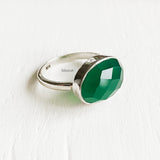 Facetted Green Onyx Silver Ring