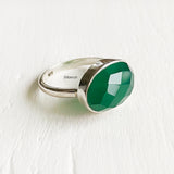 Facetted Green Onyx Silver Ring