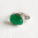 Facetted Green Onyx Silver Ring