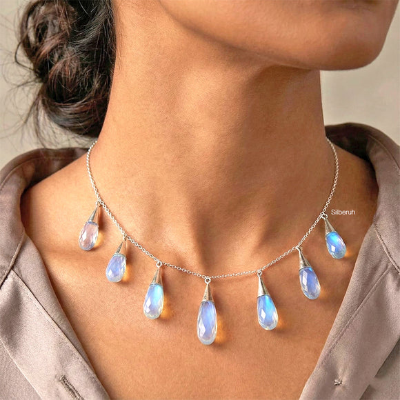 Facetted Opalite Drop Silver Earring & Necklace Set