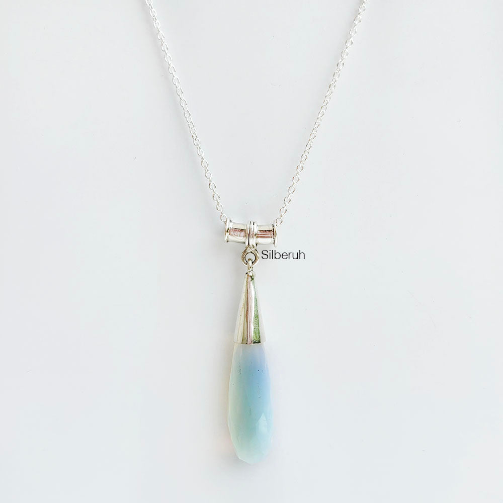 Facetted Opalite Drop Silver Necklace