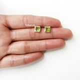 Facetted Peridot Square Silver Stud