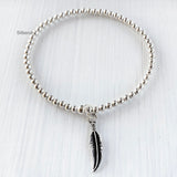 Feather Stretchable Charm Silver Bracelet