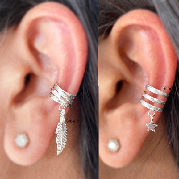 Feather & Star Silver Ear Cuff Earring