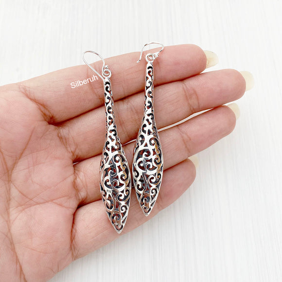 Filigree Drop Silver Earring