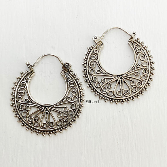 Filigree Silver Bali Hoop Earring