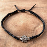 Filigree Silver Nazarbattu Adjustable Anklet with black thread