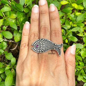 Fish Silver Adjustable Ring