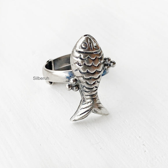Fish Silver Adjustable Ring