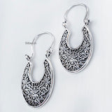 Flower Silver Bali Hoop Earring
