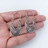 Flower Silver Bali Hoop Earring