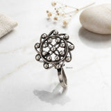 oxidised silver floral jali nose clip design