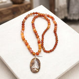 Fossil Coral & Fire Agate Silver Necklace